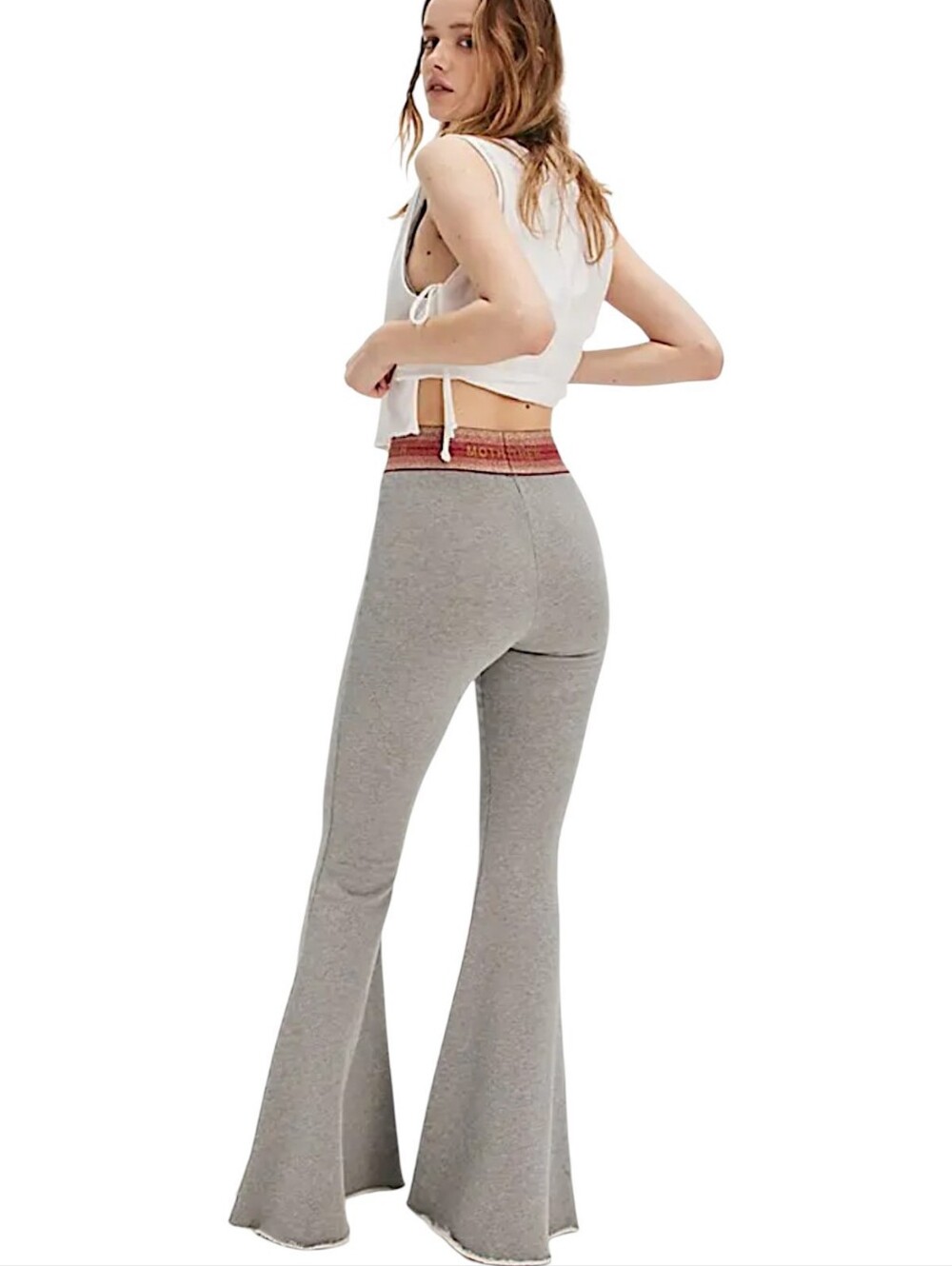 MOTHER Exposed Elastic Flare Pants Heather Grey Sparkle S